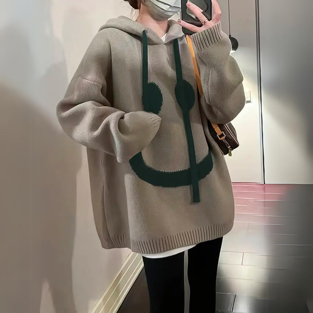 Smiley - Übergroßer Strick-Hoodie