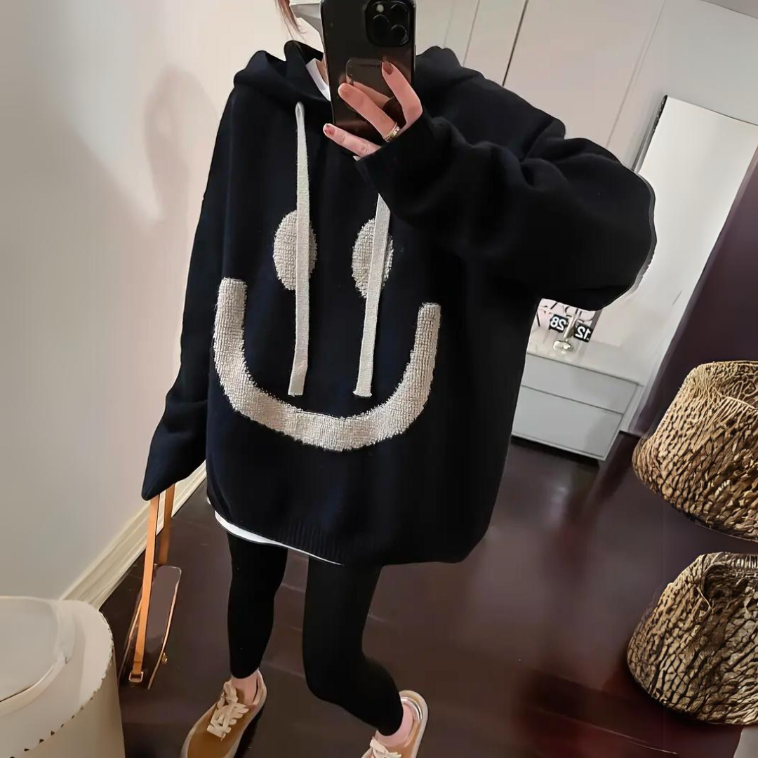 Smiley - Übergroßer Strick-Hoodie