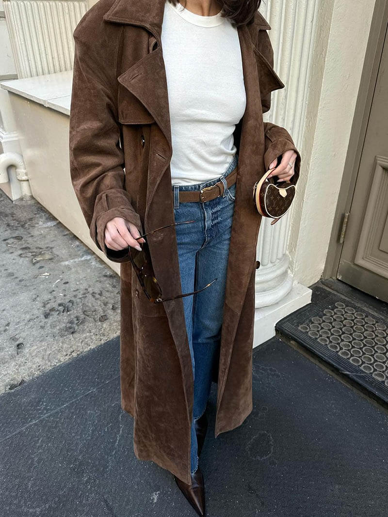 Utes - Klassischer Wildleder-Trenchcoat